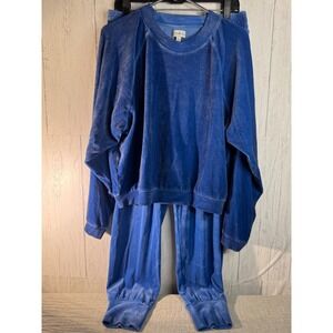 Wonderly Studio Blue Velour Lounge Set Sweatshirt and Joggers Womens Large